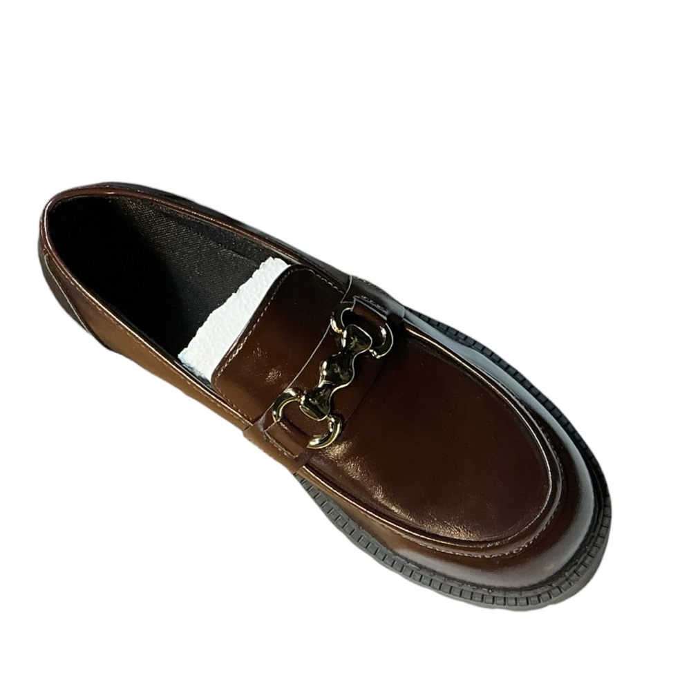 Brown Leather Horsebit Loafers Chunky Lug Sole Gold Hardware EU 40 US 9 - Picture 2 of 11